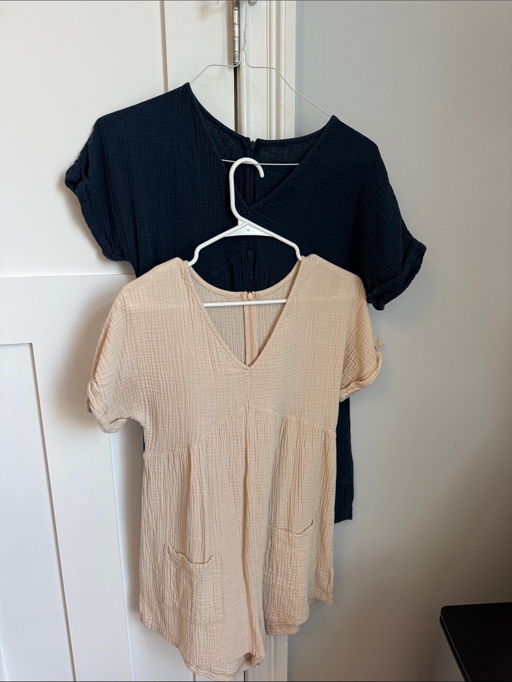 2 Women's Textured V-Neck Short Sleeve Rompers
